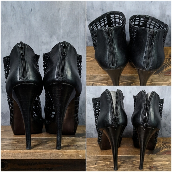 Stuart Weitzman Airy cage leather platform heels, size 9.5, black - Picture 4 of 9